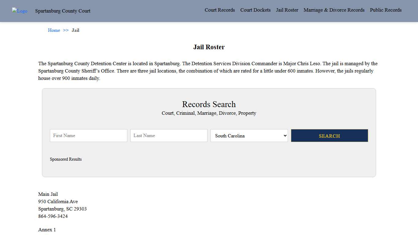 Jail Roster | Spartanburg County Court